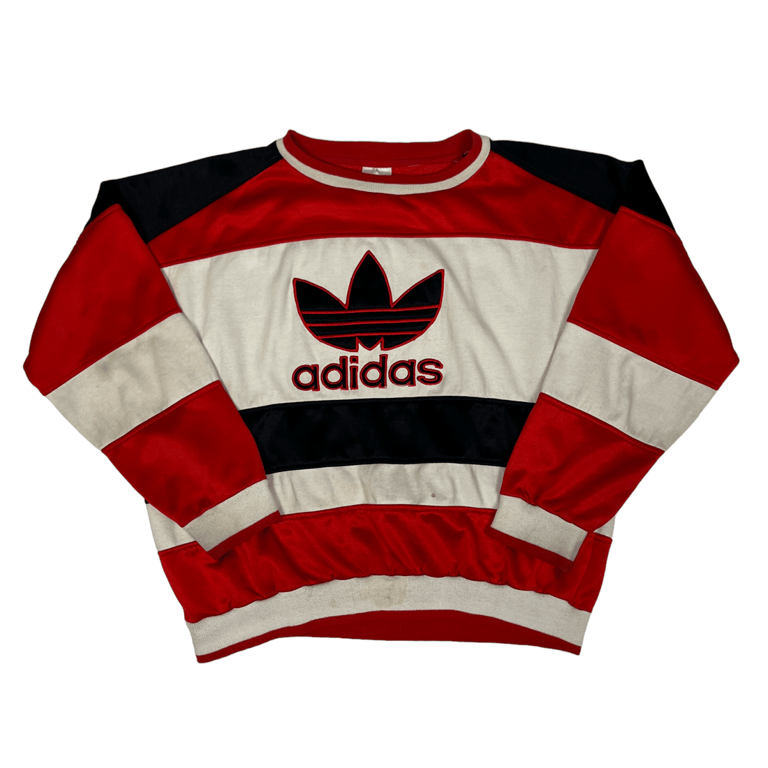 Vintage 90s Black, White + Red Adidas Large Logo Sweatshirt - Medium - The Streetwear Studio