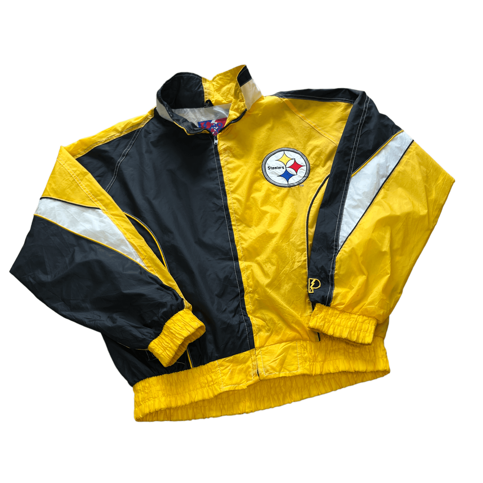 Vintage 90s Black + Yellow Pro Player NFL Steelers Jacket - Large - The Streetwear Studio