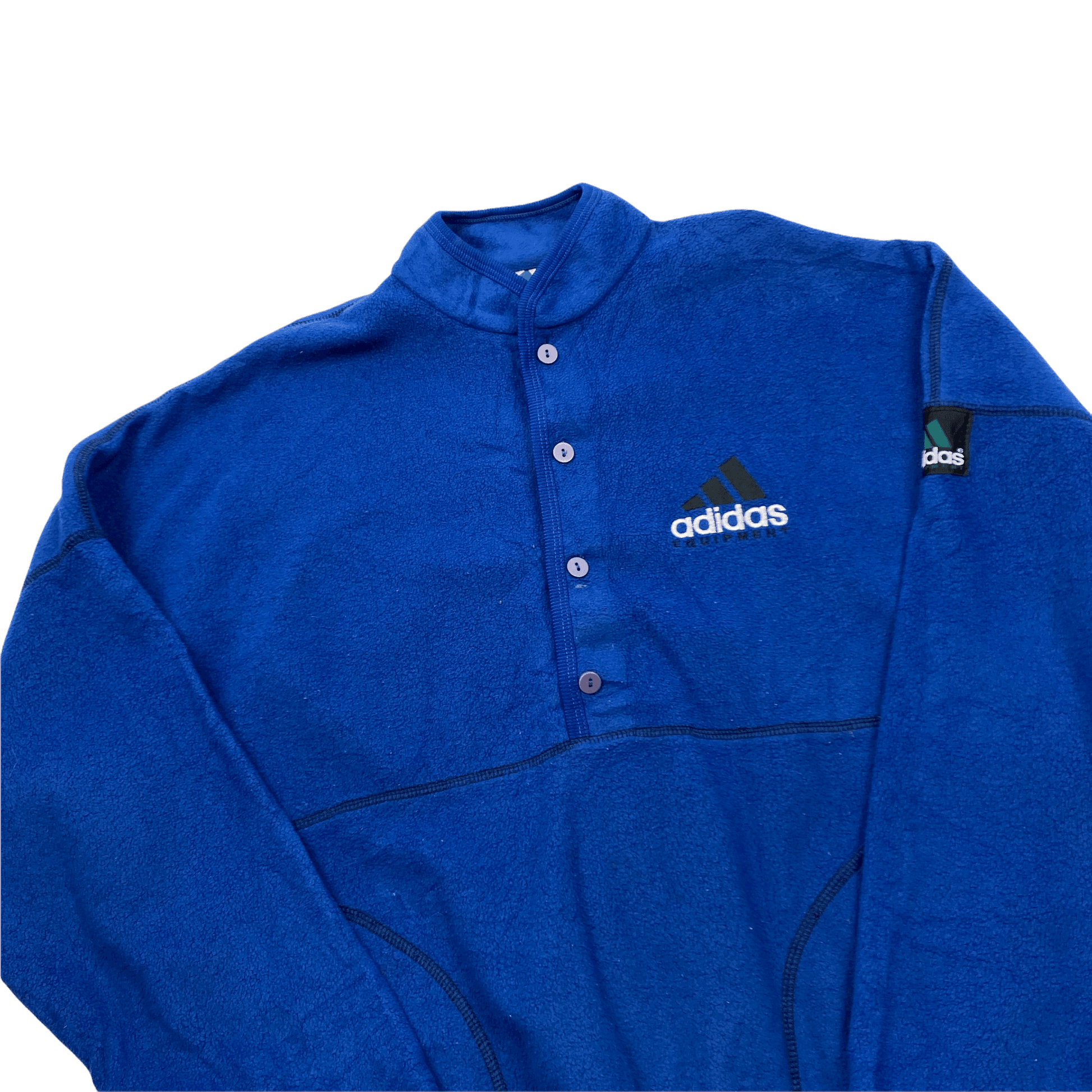 Vintage 90s Blue Adidas Equipment Spell-Out Fleece Sweatshirt - Medium - The Streetwear Studio