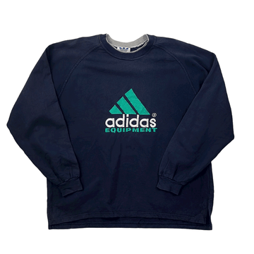 Vintage 90s Blue Adidas Equipment Spell-Out Sweatshirt - XXL - The Streetwear Studio