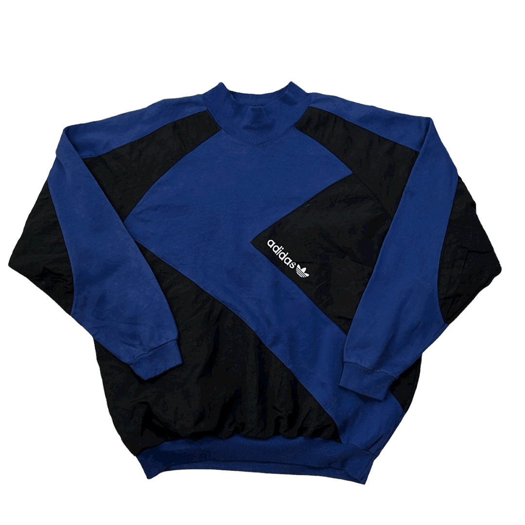 Vintage 90s Blue + Black Adidas Spell-Out Sweatshirt - Extra Large - The Streetwear Studio