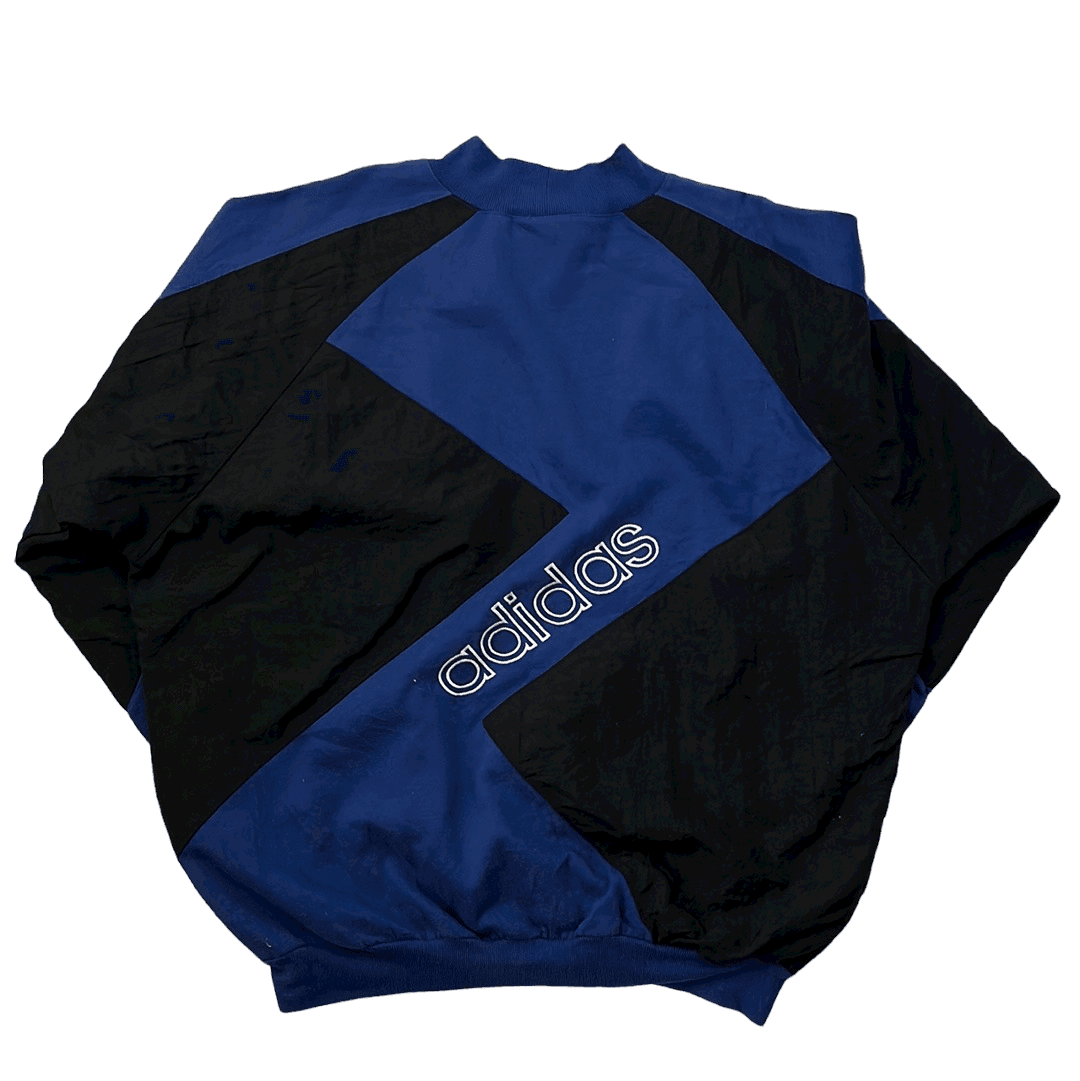 Vintage 90s Blue + Black Adidas Spell-Out Sweatshirt - Extra Large - The Streetwear Studio