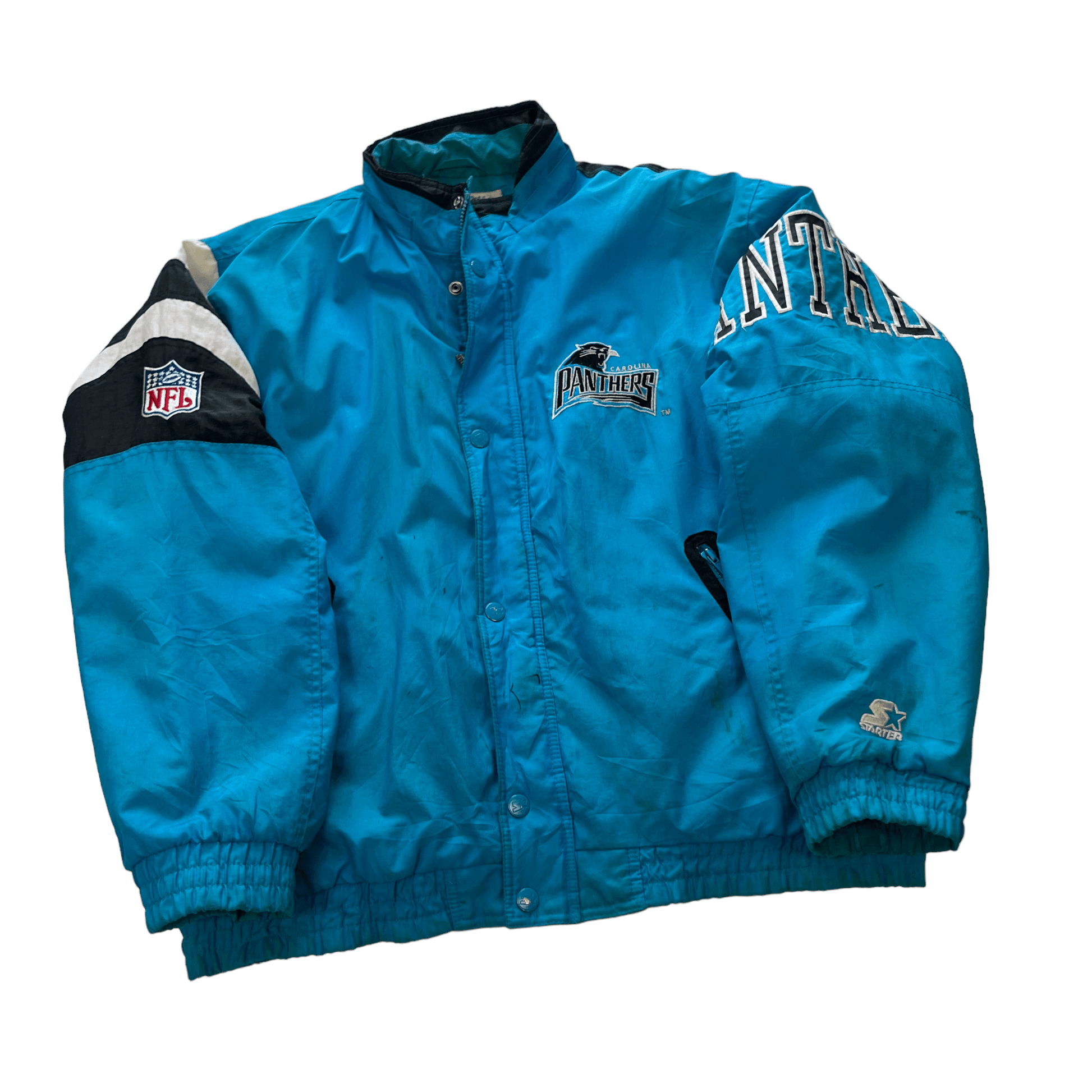Vintage 90s Blue + Black Starter Panthers NFL Coat - Large - The Streetwear Studio