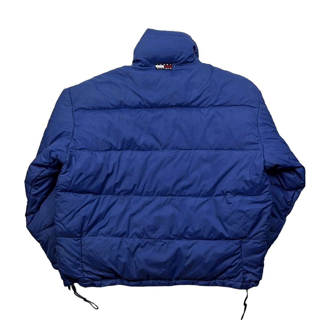 Vintage 90s Blue + Black Tommy Hilfiger Reversible Puffer Coat/ Jacket - Extra Large - The Streetwear Studio