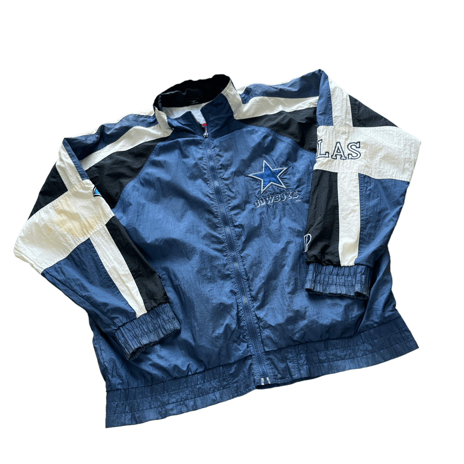 Vintage 90s Blue, Black + White Pro Player NFL Cowboys Jacket - Large - The Streetwear Studio