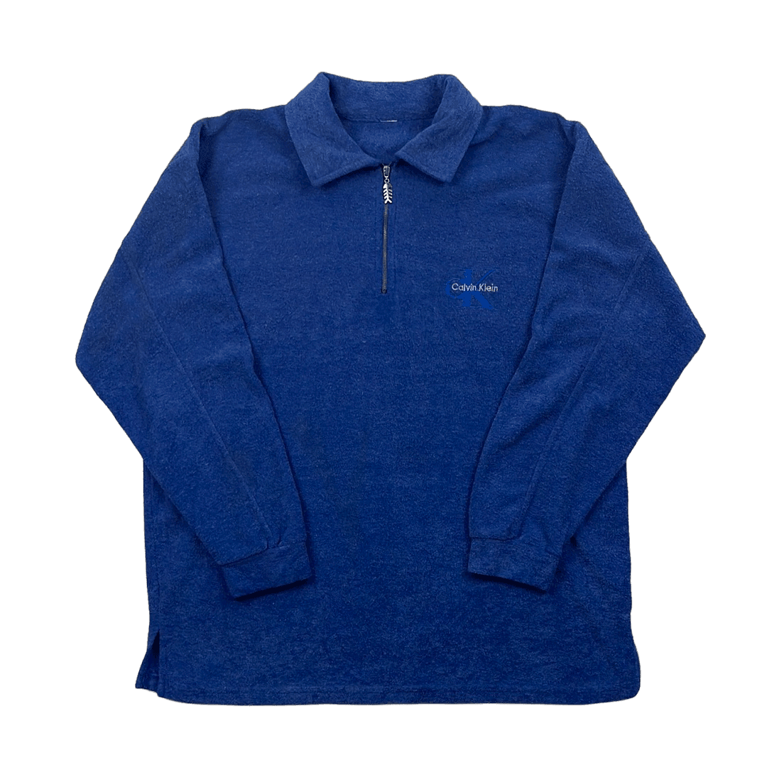 Vintage 90s Blue Calvin Klein Quarter Zip Sweatshirt - Large - The Streetwear Studio