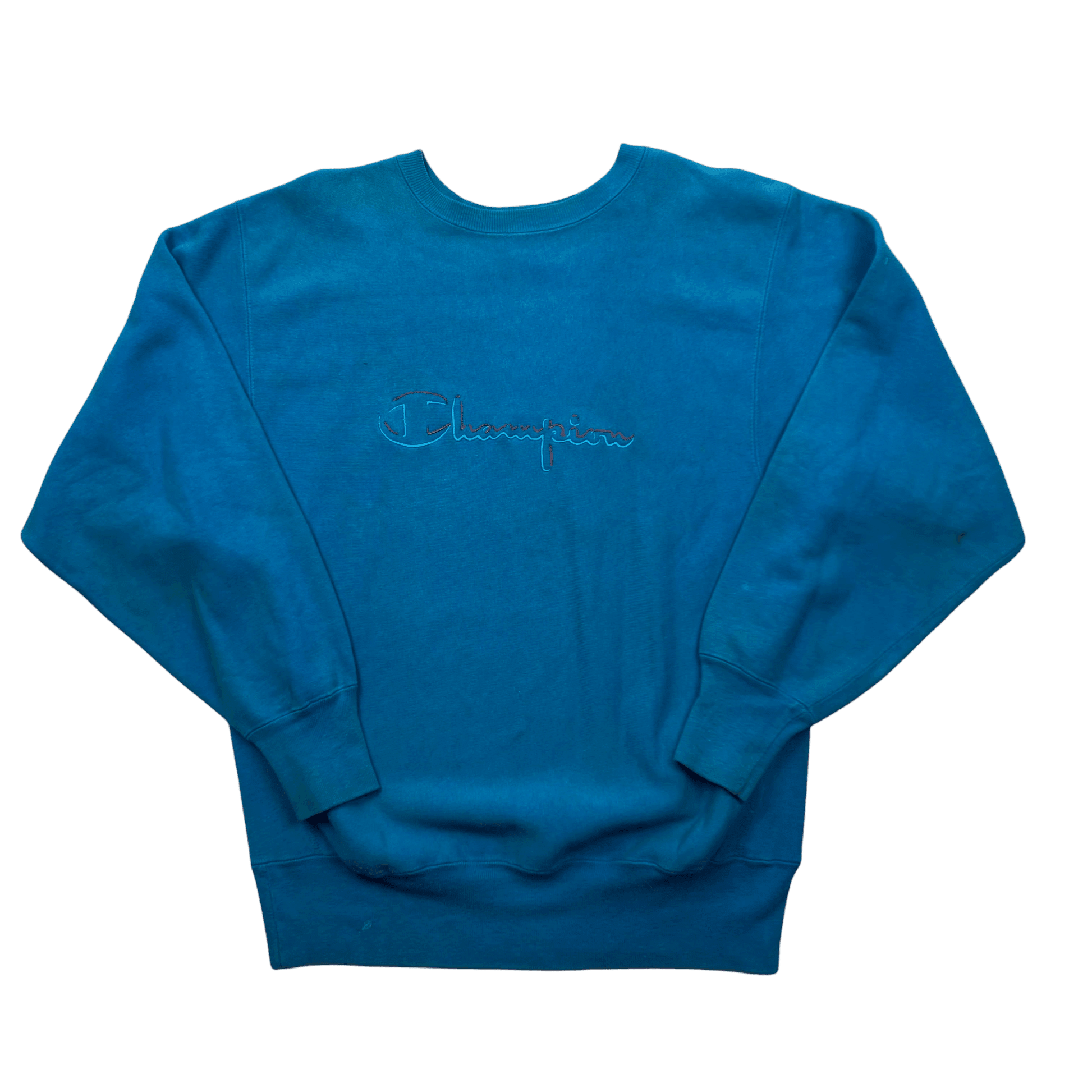 Vintage 90s Blue Champion Reverse Weave Spell-Out Sweatshirt - Extra Large - The Streetwear Studio