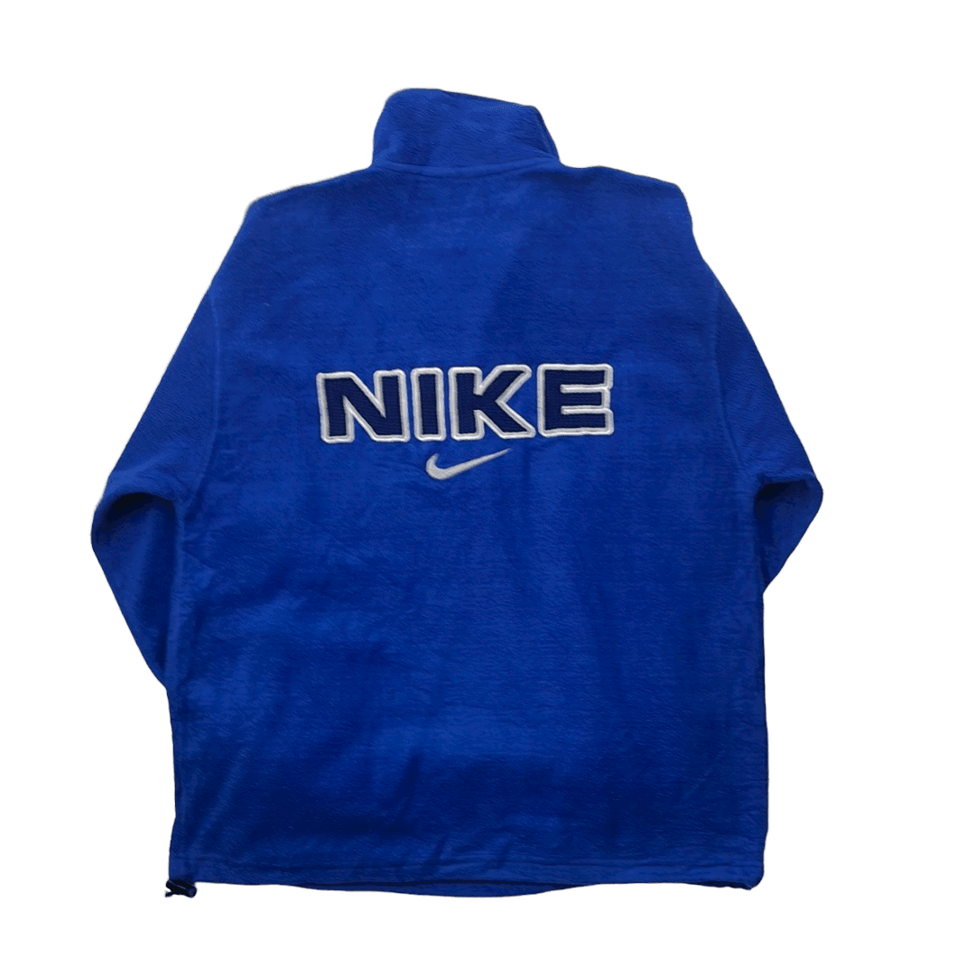 Vintage 90s Blue Nike Spell-Out Quarter Zip Fleece - Extra Large - The Streetwear Studio
