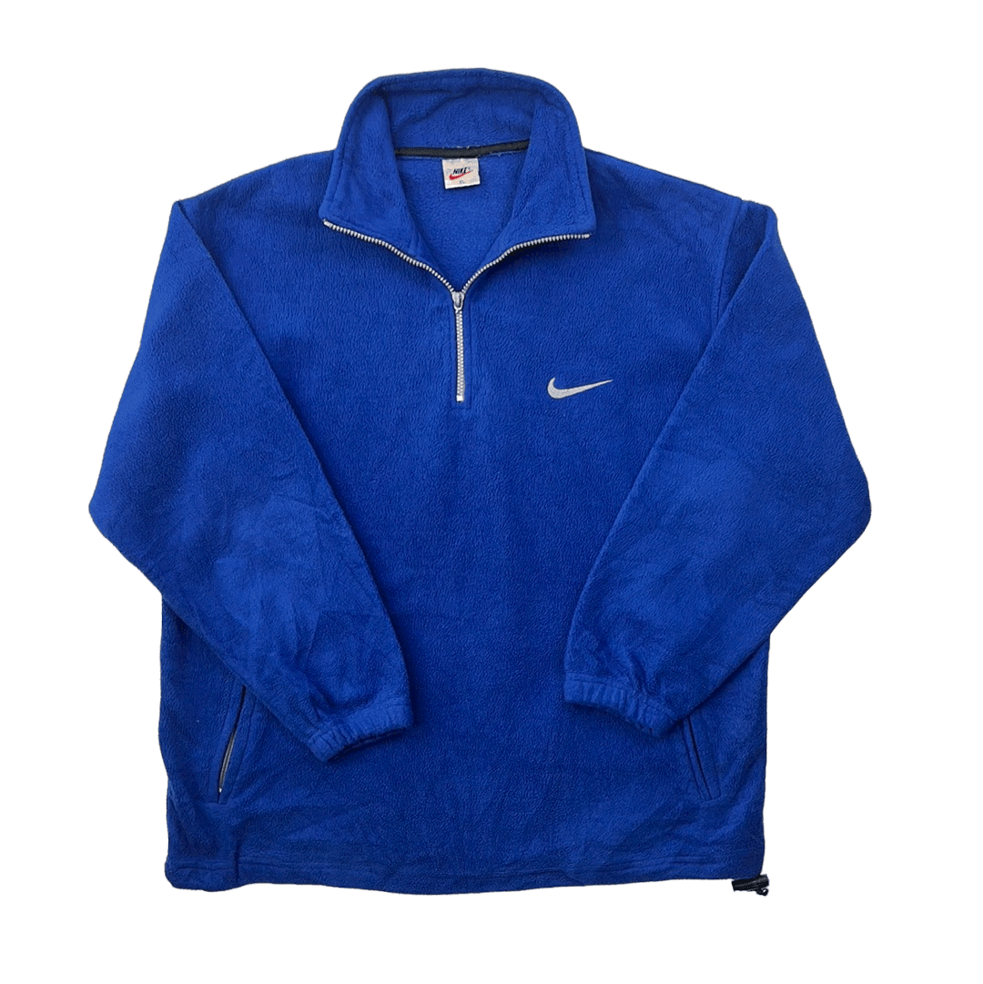 Vintage 90s Blue Nike Spell-Out Quarter Zip Fleece - Extra Large - The Streetwear Studio