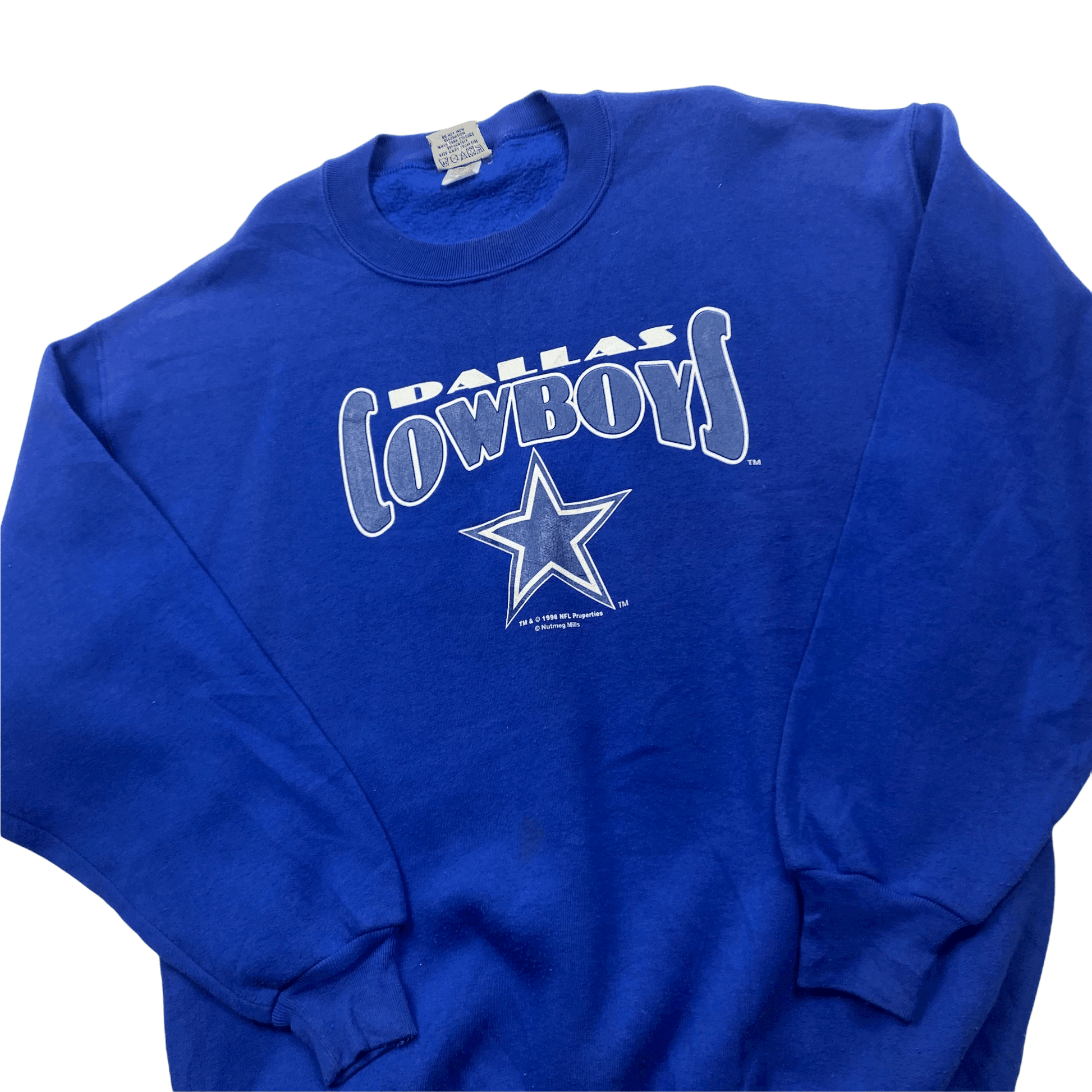 Vintage 90s Blue Nutmeg Dallas Cowboys NFL Spell-Out Sweatshirt - Extra Large - The Streetwear Studio