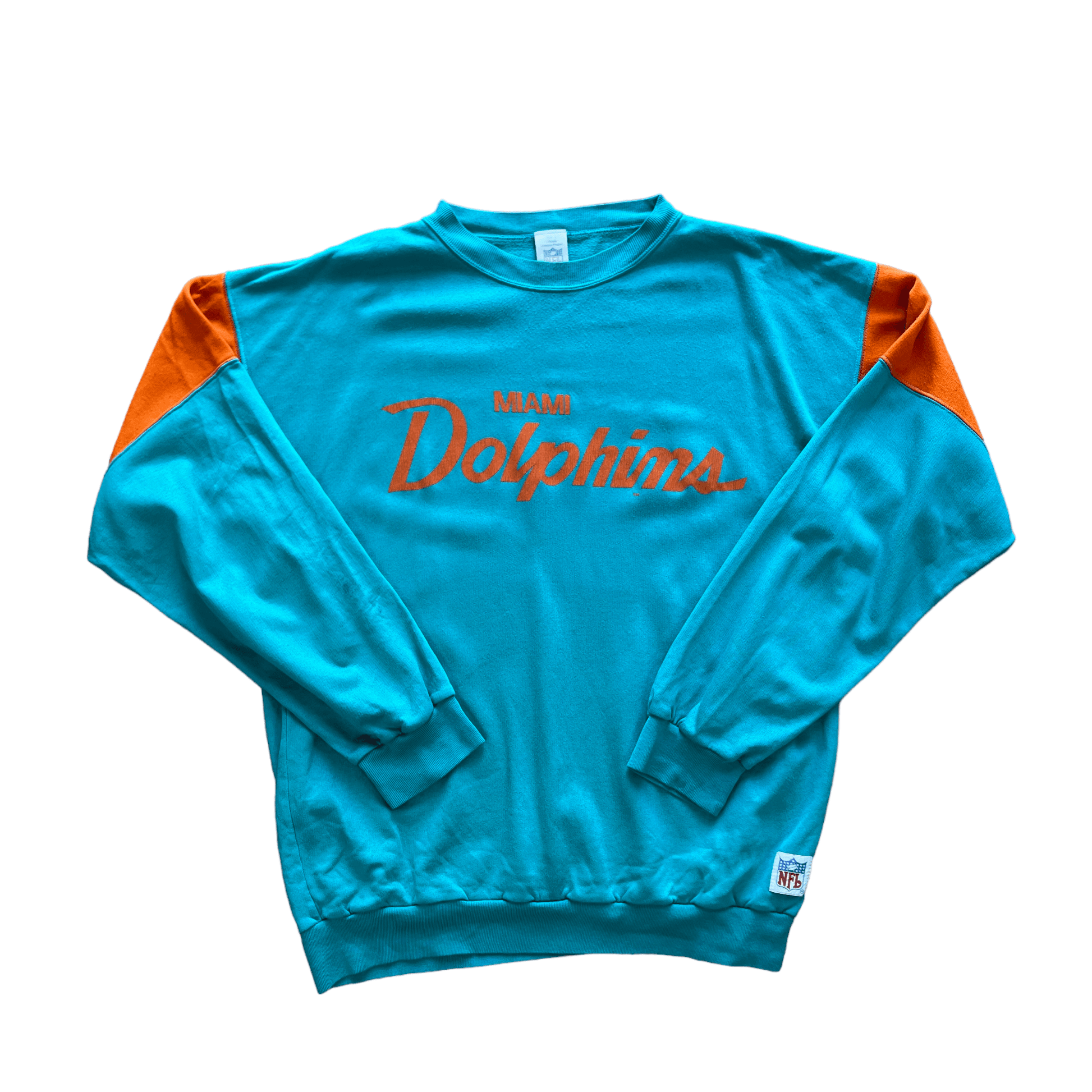 Vintage 90s Blue + Orange NFL Miami Dolphins Sweatshirt - Large - The Streetwear Studio