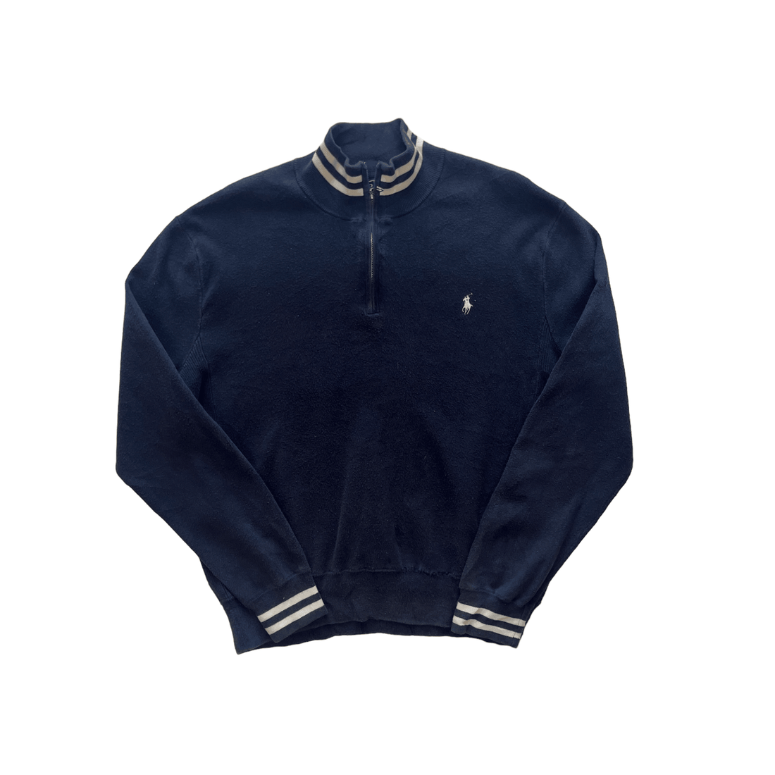 Vintage 90s Blue Polo Ralph Lauren Quarter Zip Sweatshirt - Extra Large (Recommended Size - Large) - The Streetwear Studio