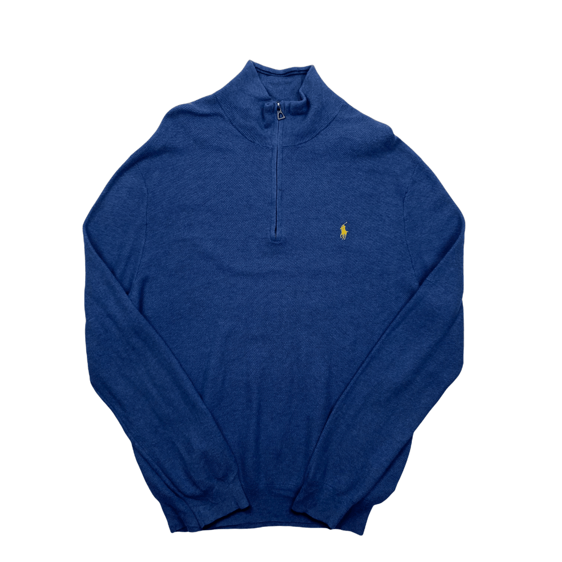 Vintage 90s Blue Polo Ralph Lauren Quarter Zip Sweatshirt - Extra Large - The Streetwear Studio