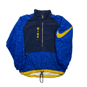 Vintage 90s Blue + Yellow Nike Large Logo Spell-Out Half Zip Jacket - Medium - The Streetwear Studio