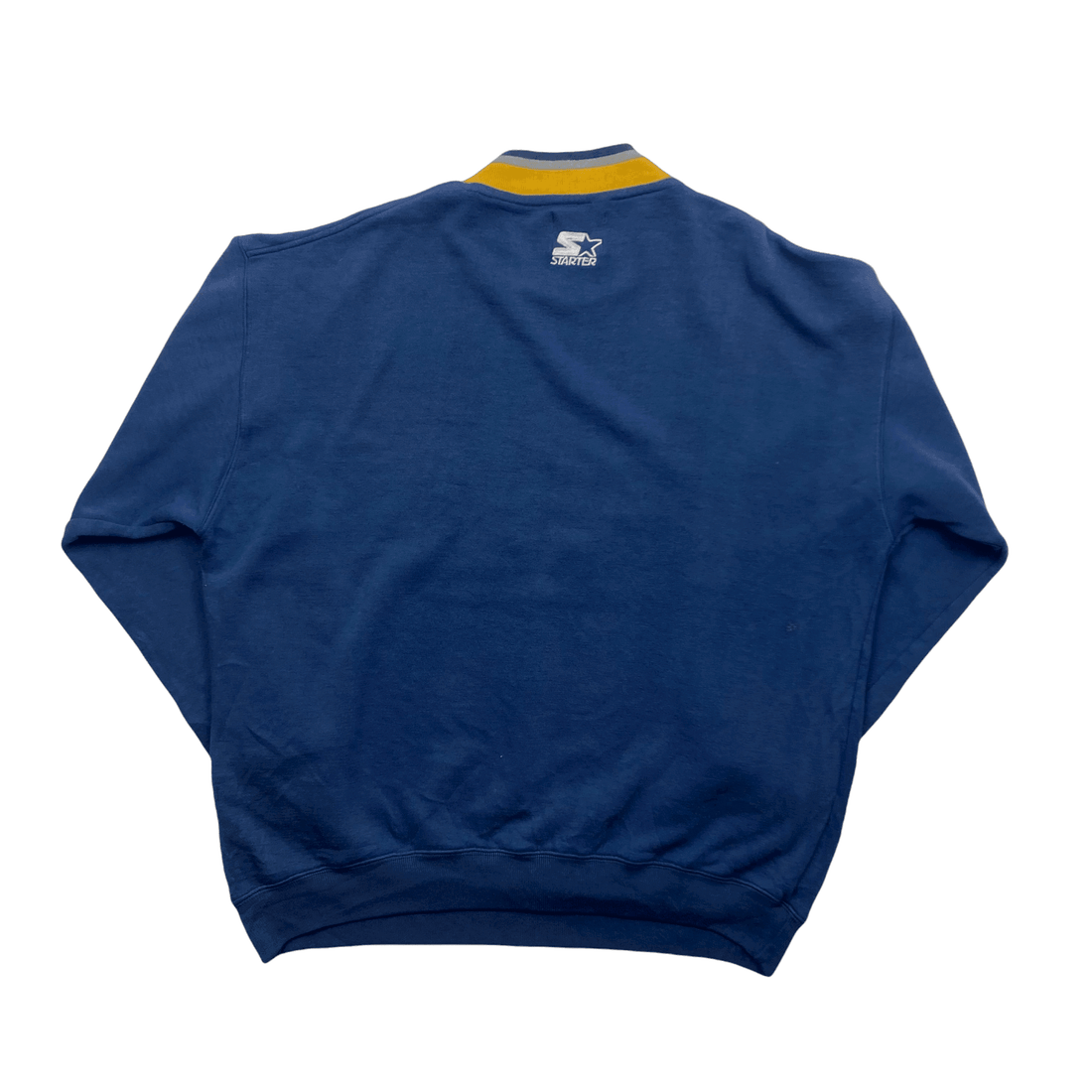 Vintage 90s Blue + Yellow Starter University of Michigan USA Spell-Out Sweatshirt - Extra Large - The Streetwear Studio