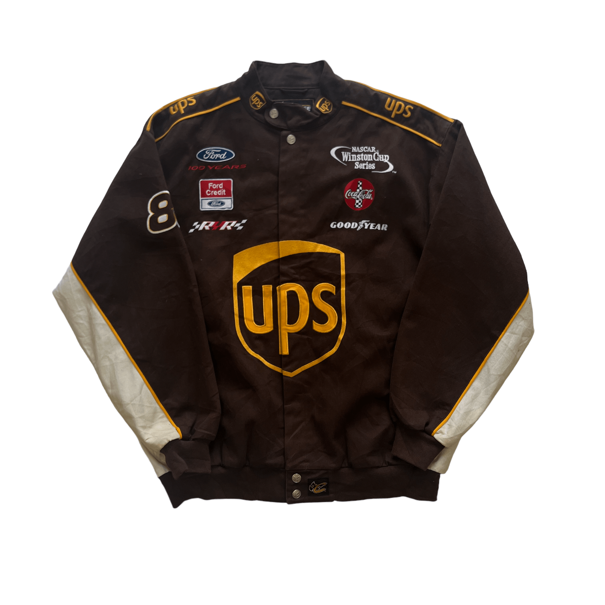 Vintage 90s Brown NASCAR UPS Racing Jacket - Extra Large - The Streetwear Studio
