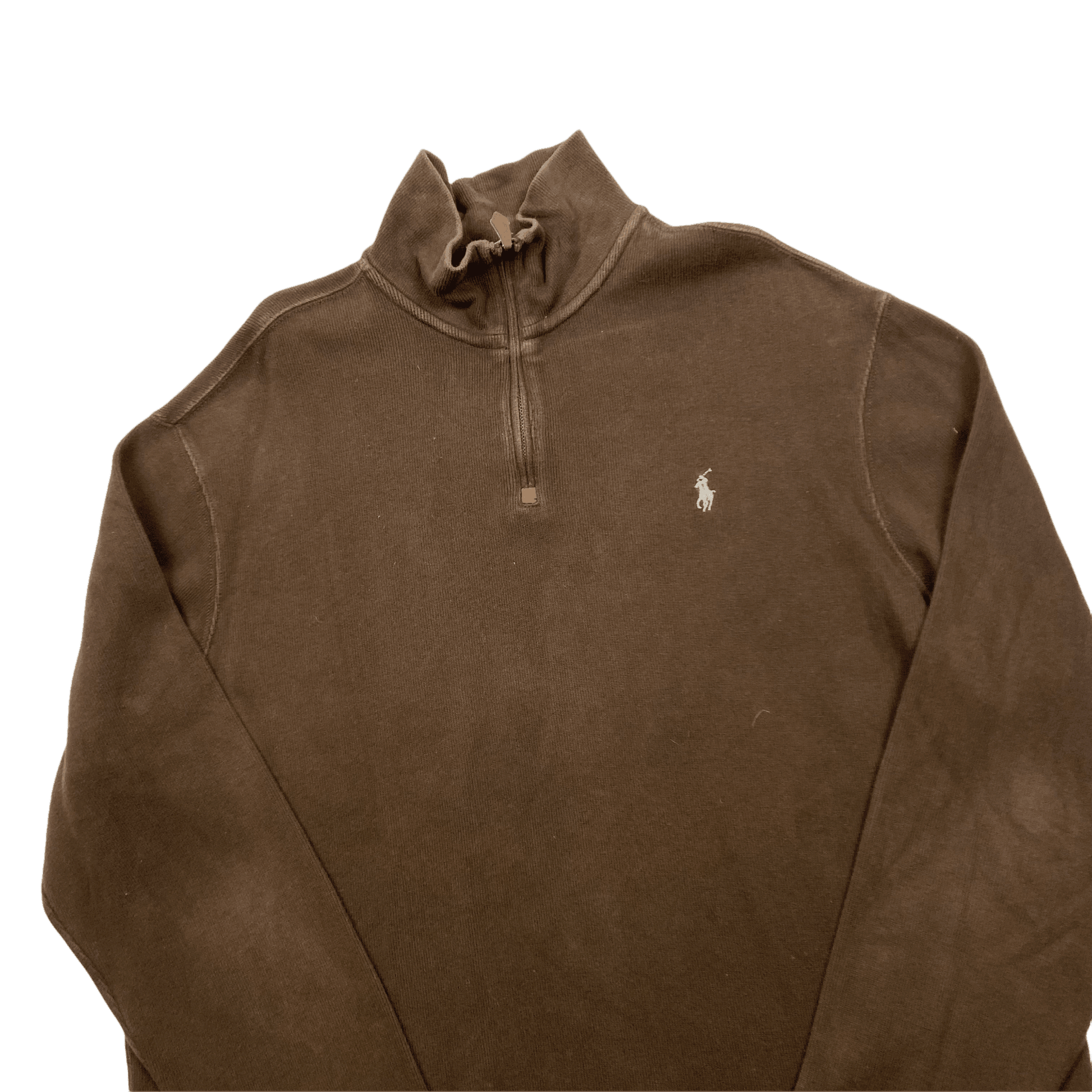 Vintage 90s Brown Polo Ralph Lauren Quarter Zip Sweatshirt - Extra Large - The Streetwear Studio
