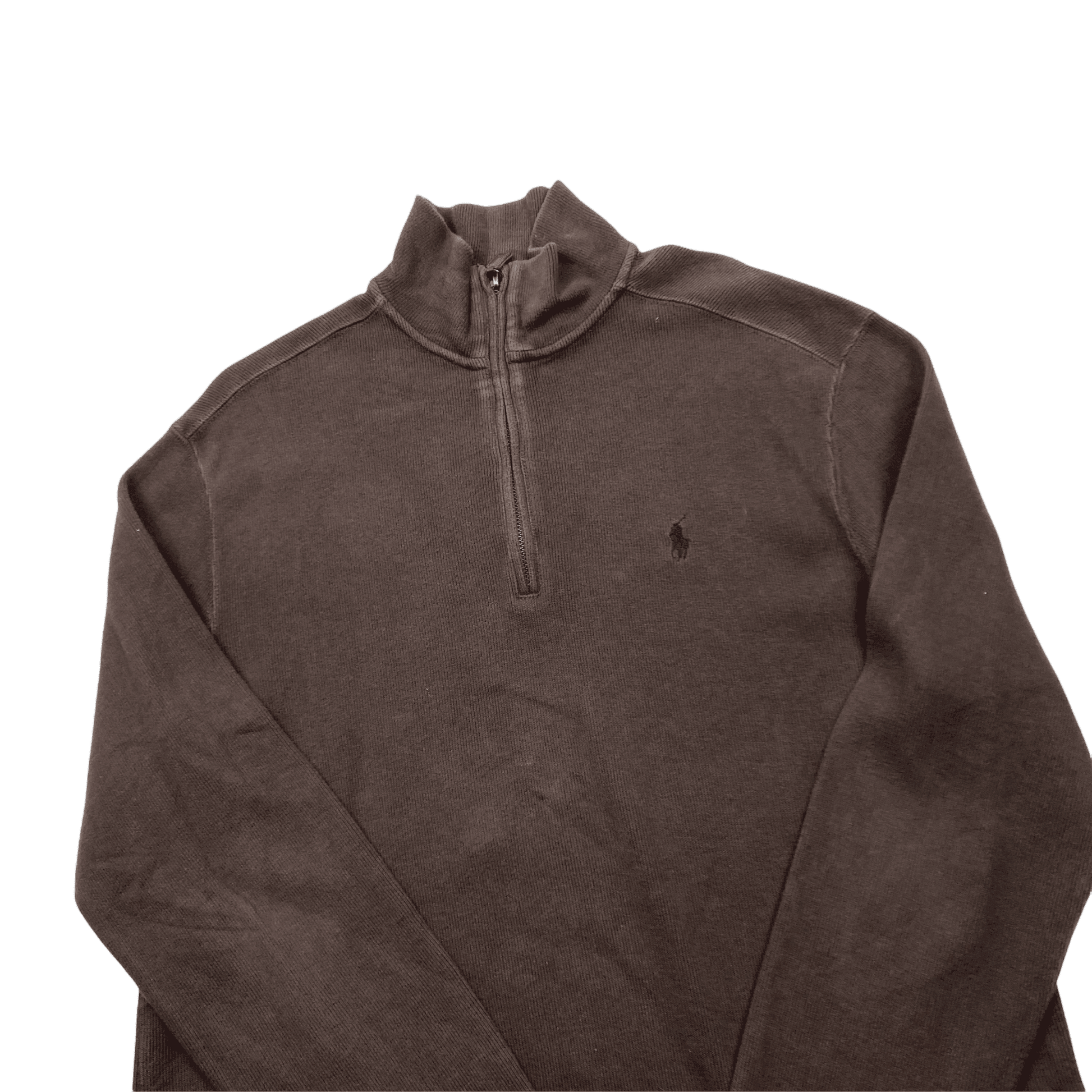Vintage 90s Brown Polo Ralph Lauren Quarter Zip Sweatshirt - Small - The Streetwear Studio
