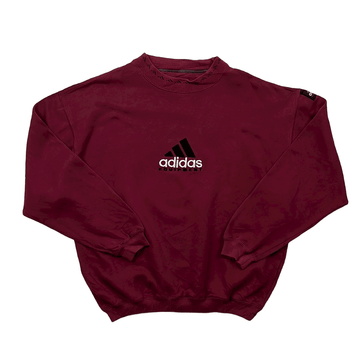 Vintage 90s Burgundy Adidas Equipment Spell-Out Sweatshirt - Large - The Streetwear Studio