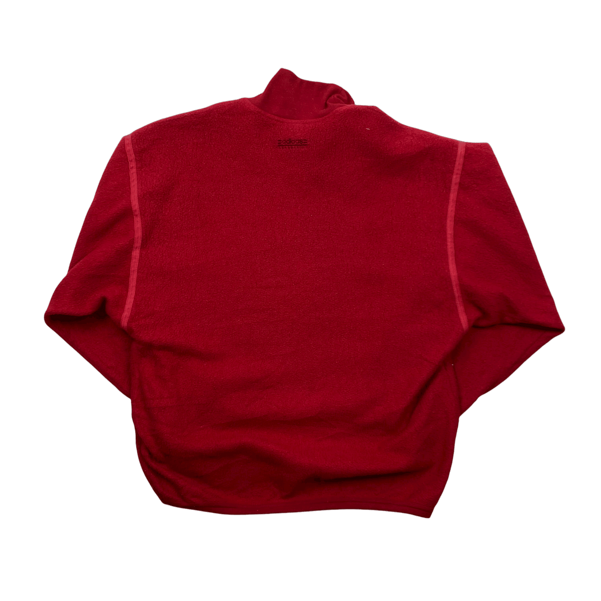 Vintage 90s Burgundy Adidas Spell-Out Quarter Zip Fleece Sweatshirt - Medium - The Streetwear Studio