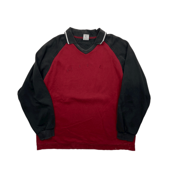 Vintage 90s Burgundy + Black Nike Spell-Out Sweatshirt - Large - The Streetwear Studio