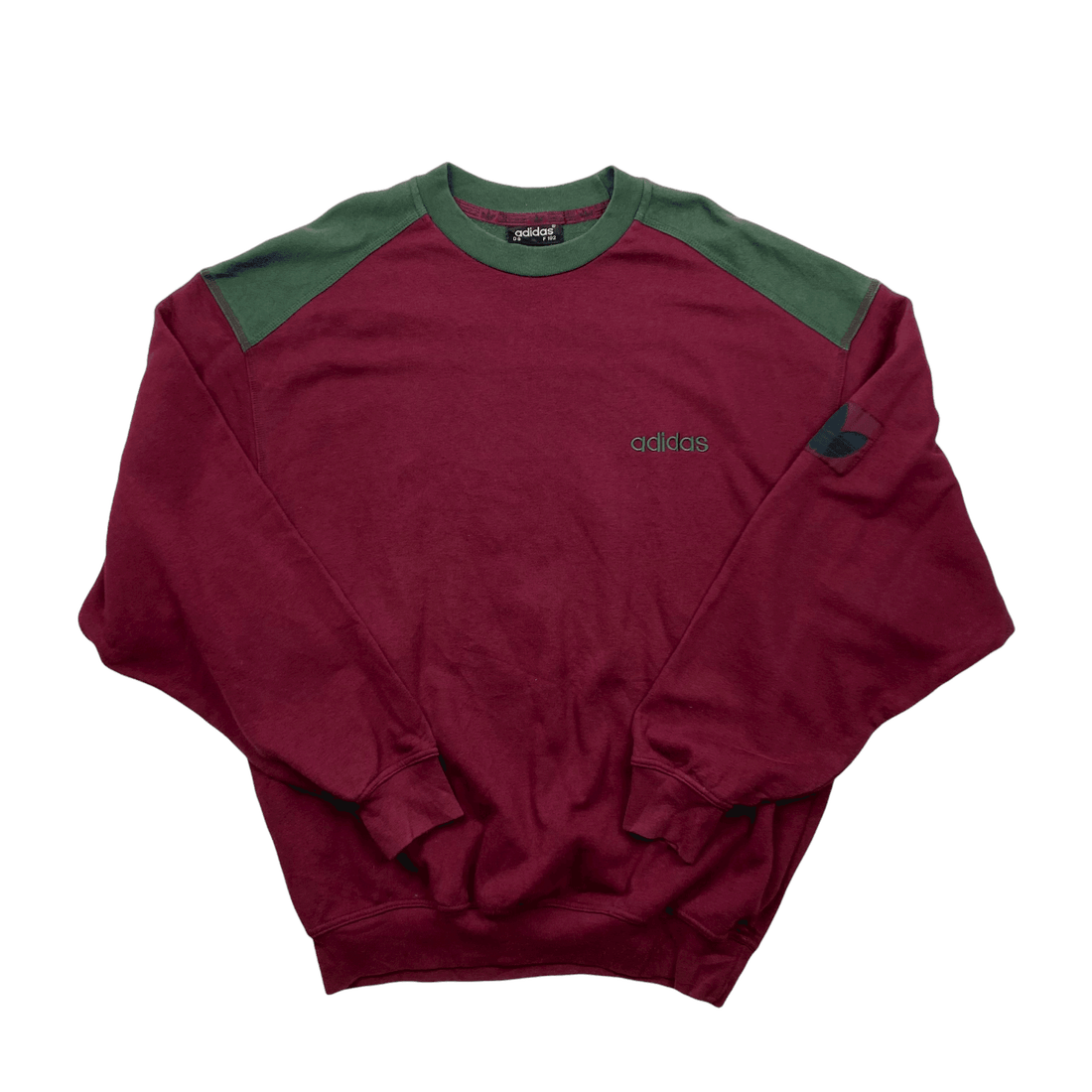 Vintage 90s Burgundy + Green Adidas Spell-Out Sweatshirt - Extra Large - The Streetwear Studio
