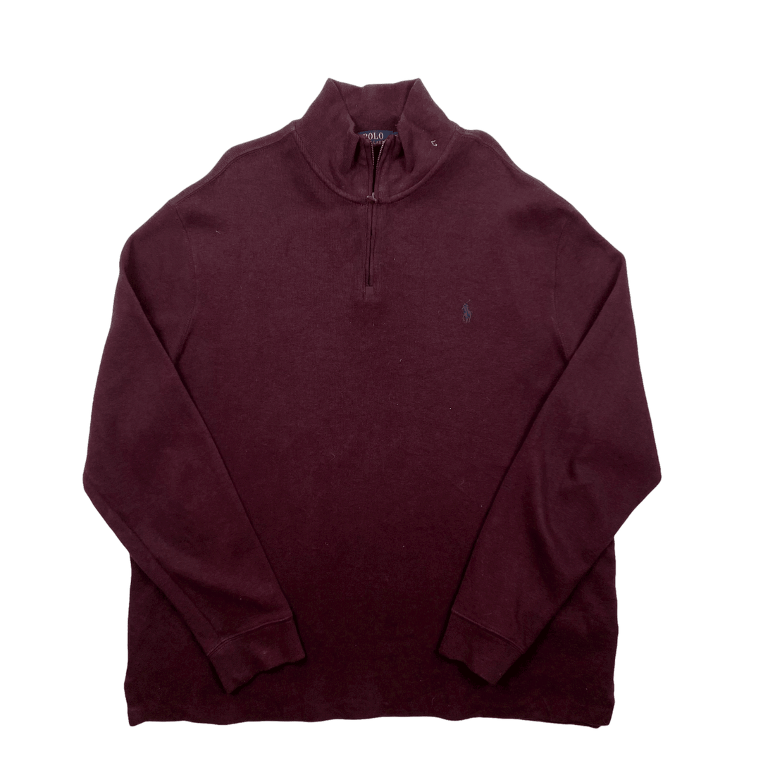 Vintage 90s Burgundy Polo Ralph Lauren Quarter Zip Sweatshirt - Extra Large - The Streetwear Studio