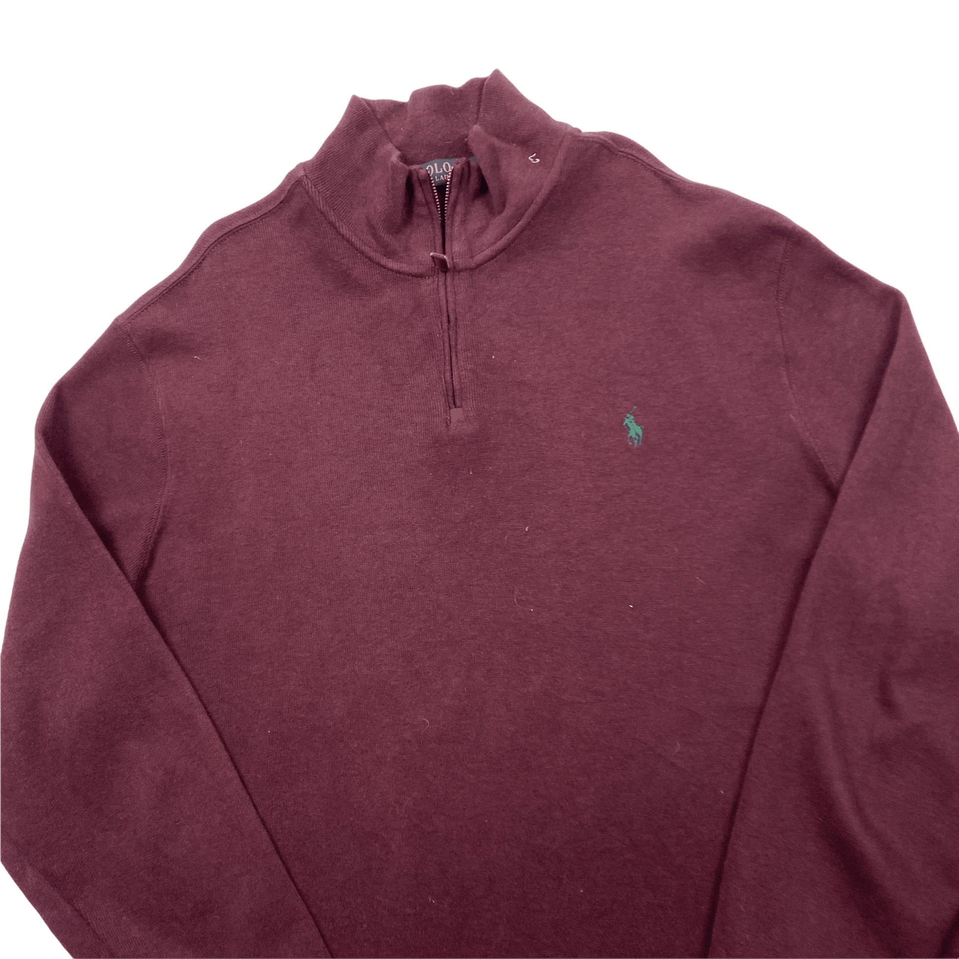 Vintage 90s Burgundy Polo Ralph Lauren Quarter Zip Sweatshirt - Extra Large - The Streetwear Studio