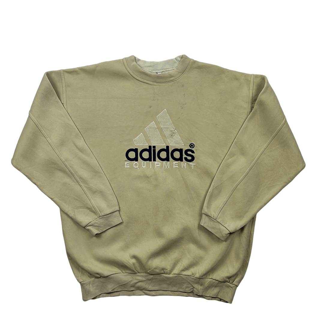 Vintage 90s Cream Adidas Equipment Spell-Out Sweatshirt - Extra Large - The Streetwear Studio
