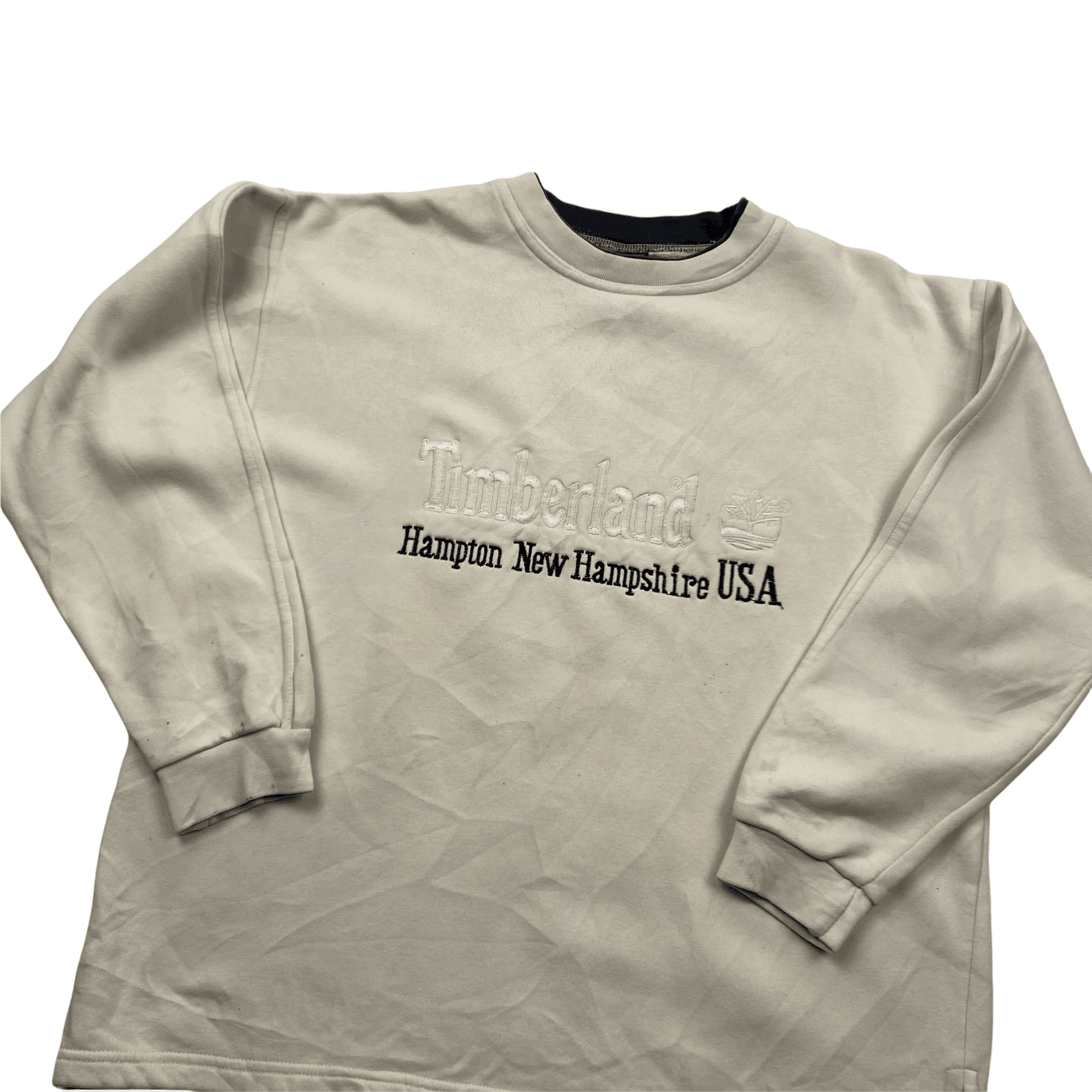 Vintage 90s Cream Timberland Spell-Out Sweatshirt - Small - The Streetwear Studio