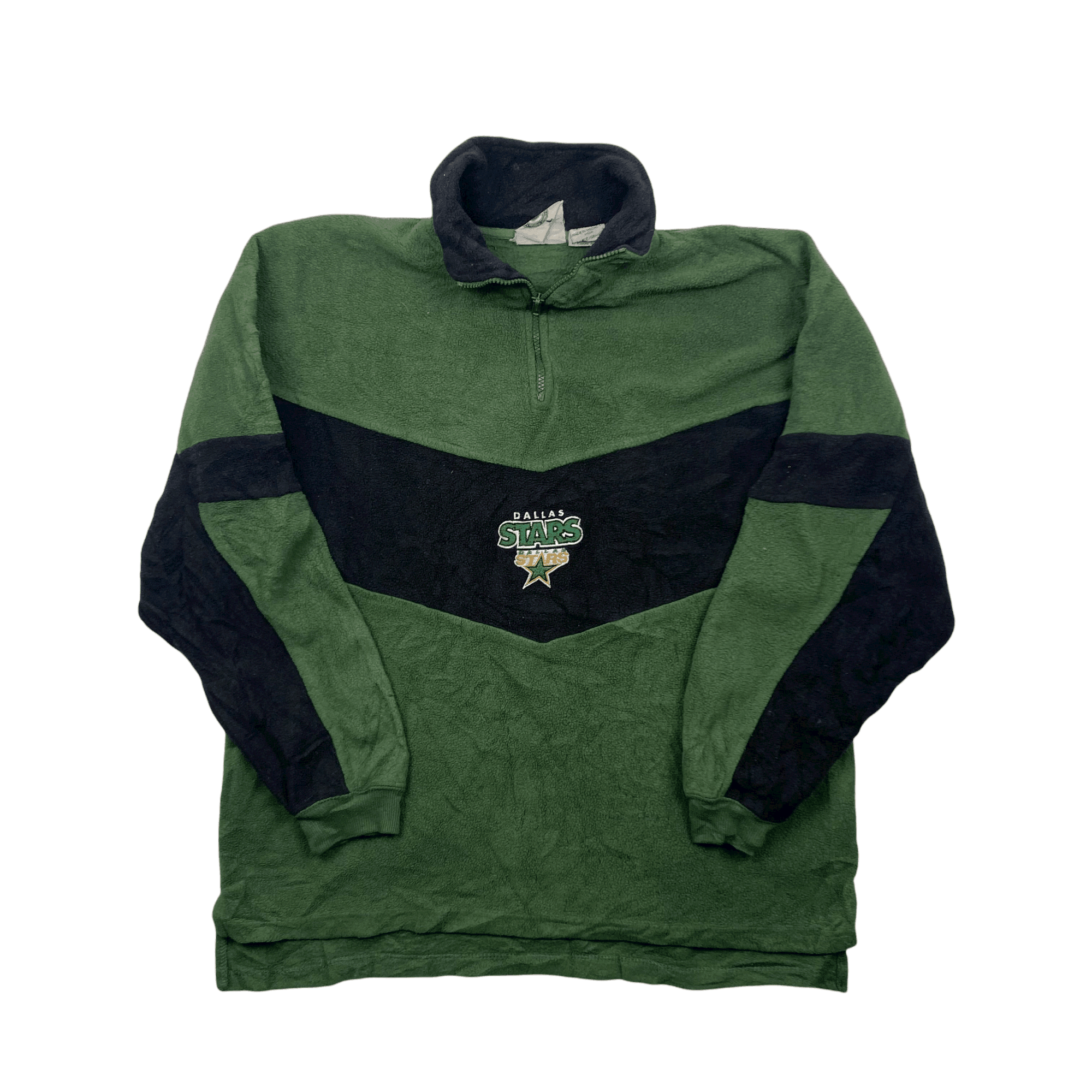 Vintage 90s Green + Black Dallas Stars NHL Spell-Out Quarter Zip Fleece - Large - The Streetwear Studio