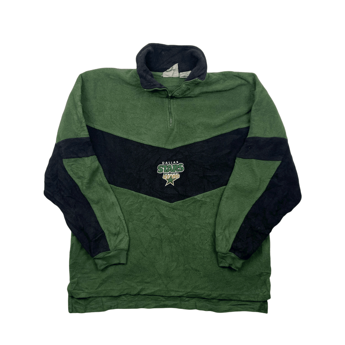 Vintage 90s Green + Black Dallas Stars NHL Spell-Out Quarter Zip Fleece - Large - The Streetwear Studio
