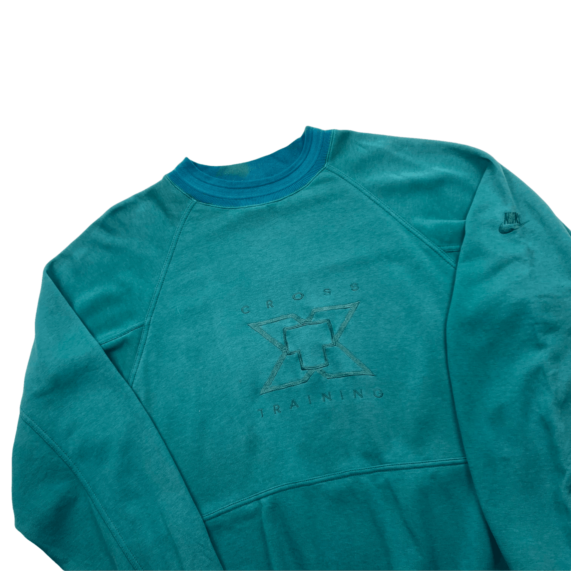 Vintage 90s Green/ Blue Nike Cross Training Spell-Out Sweatshirt - Medium - The Streetwear Studio