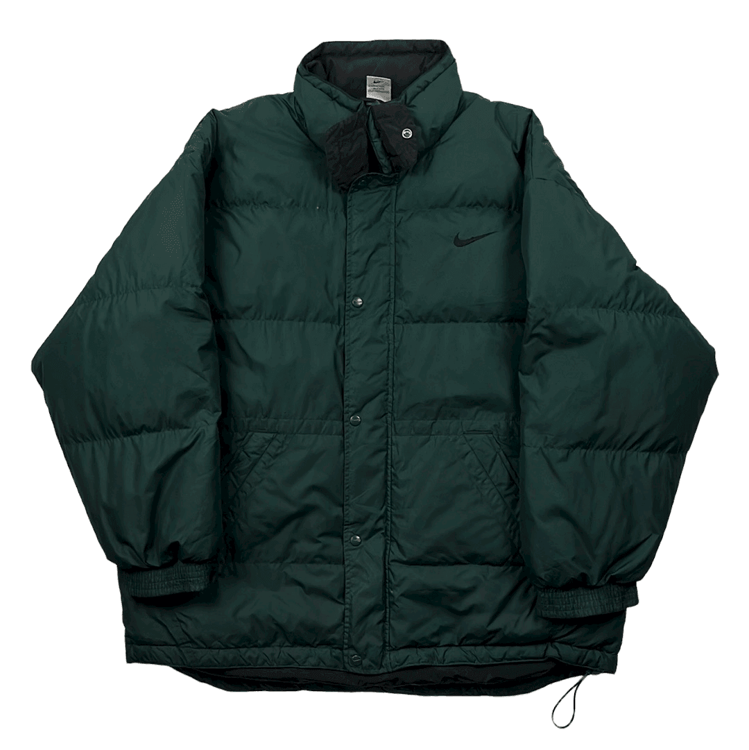 Vintage 90s Green Nike Puffer Coat/ Jacket - Extra Large - The Streetwear Studio