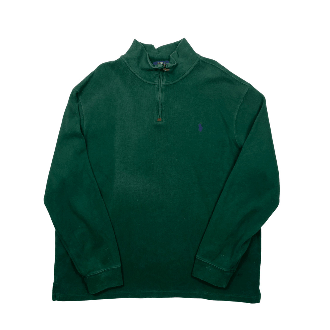 Vintage 90s Green Polo Ralph Lauren Quarter Zip Sweatshirt - Extra Large - The Streetwear Studio