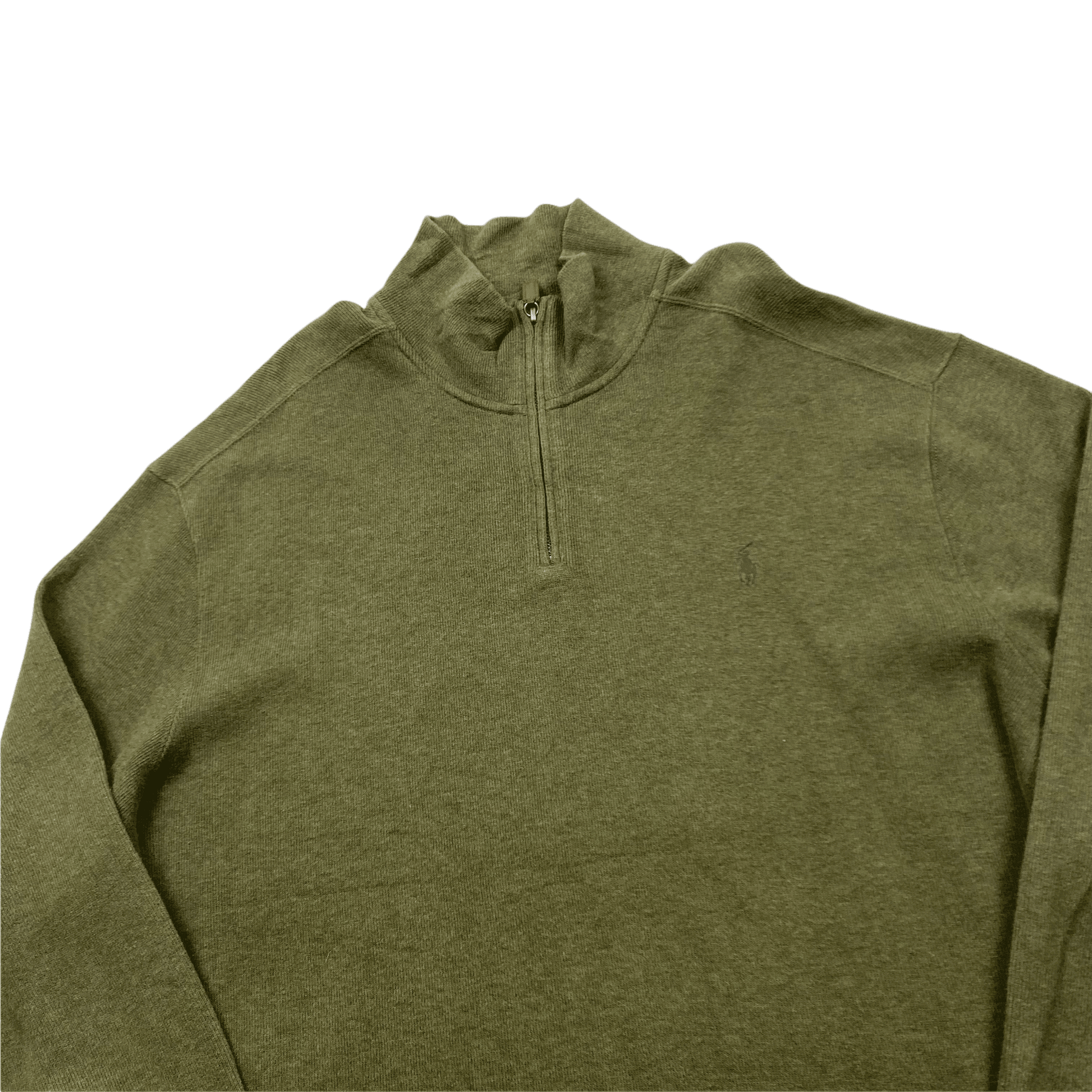 Vintage 90s Green Polo Ralph Lauren Quarter Zip Sweatshirt - XXL - The Streetwear Studio