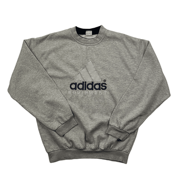 Vintage 90s Grey Adidas Equipment Spell-Out Sweatshirt - Large - The Streetwear Studio