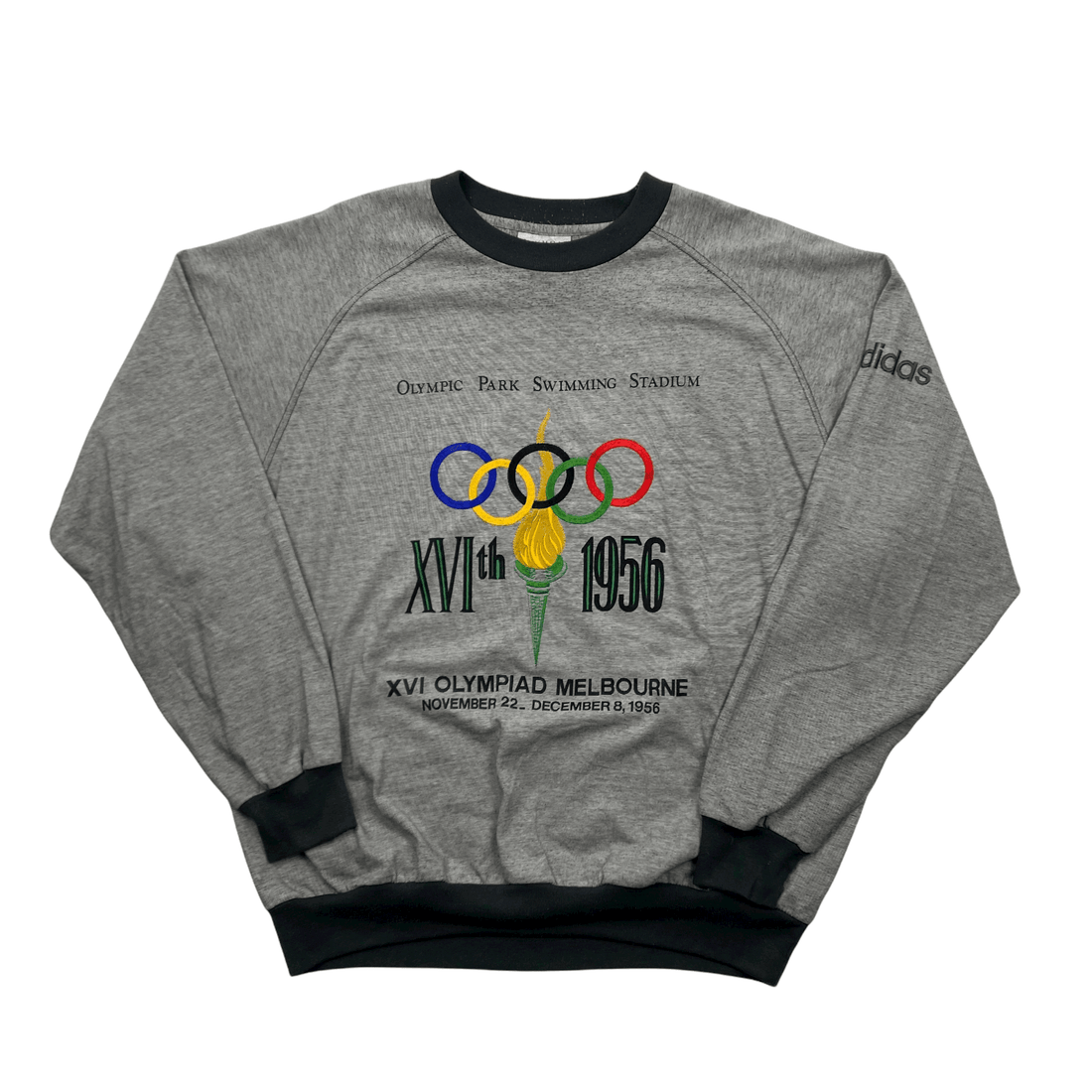 Vintage 90s Grey Adidas Olympic Collection Spell-Out Sweatshirt - Large - The Streetwear Studio