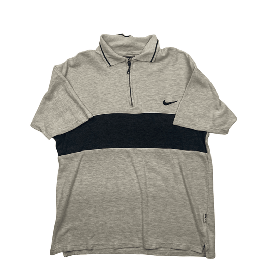 Vintage 90s Grey + Black Nike Quarter Zip Polo Shirt - Extra Large - The Streetwear Studio