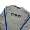Vintage 90s Grey + Blue Tommy Hilfiger Spell-Out Fleece Sweatshirt - Extra Large (Recommended Size - Large) - The Streetwear Studio