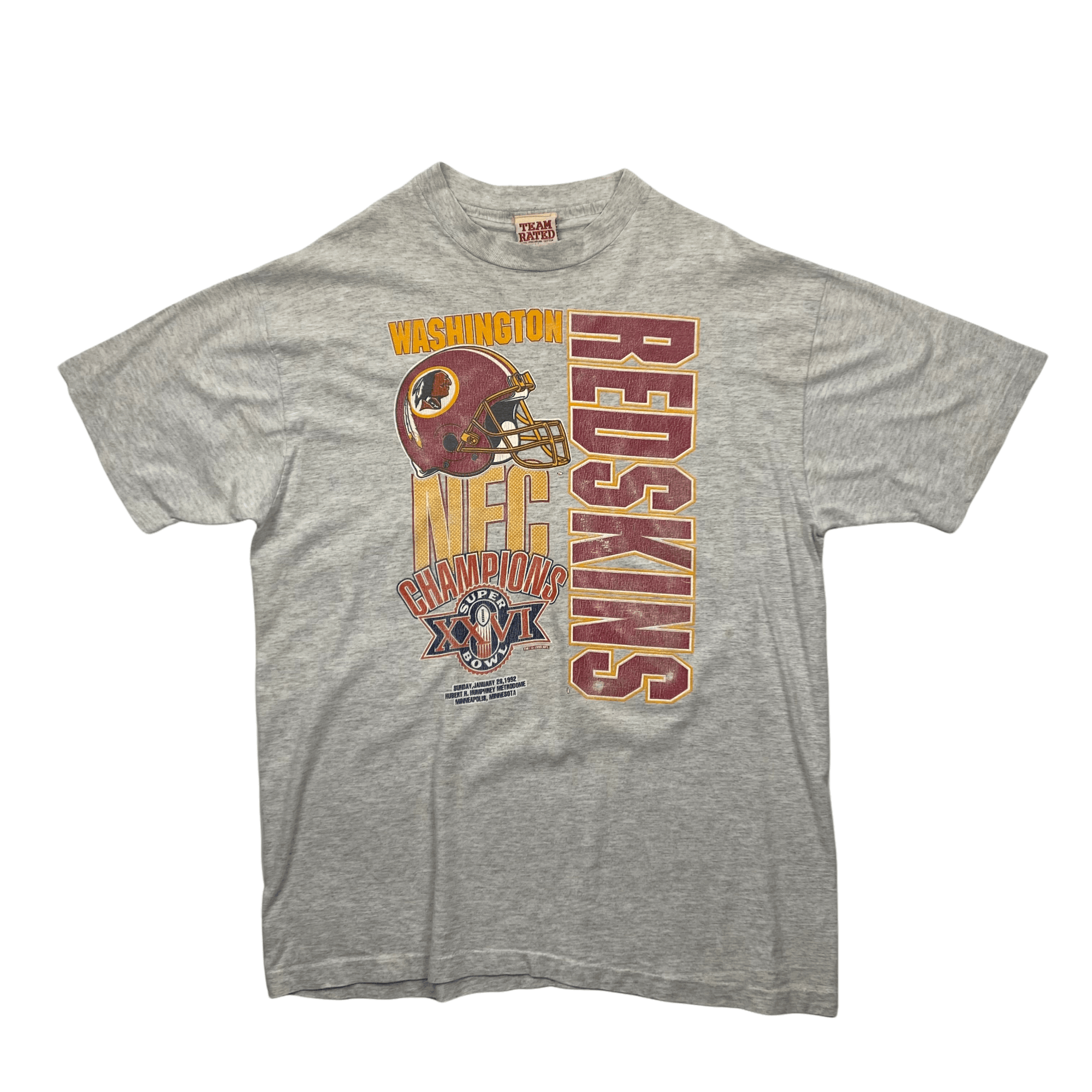 Vintage 90s Grey NFL Redskins Spell-Out Graphic Tee - Large - The Streetwear Studio