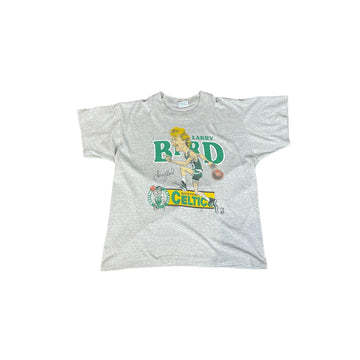 Vintage 90s Grey Nutmeg Larry Bird Boston Celtics Tee - Small - The Streetwear Studio