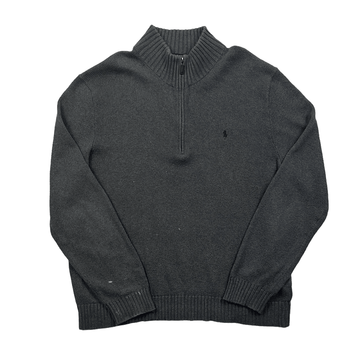 Vintage 90s Grey Polo Ralph Lauren Quarter Sweatshirt - Large - The Streetwear Studio