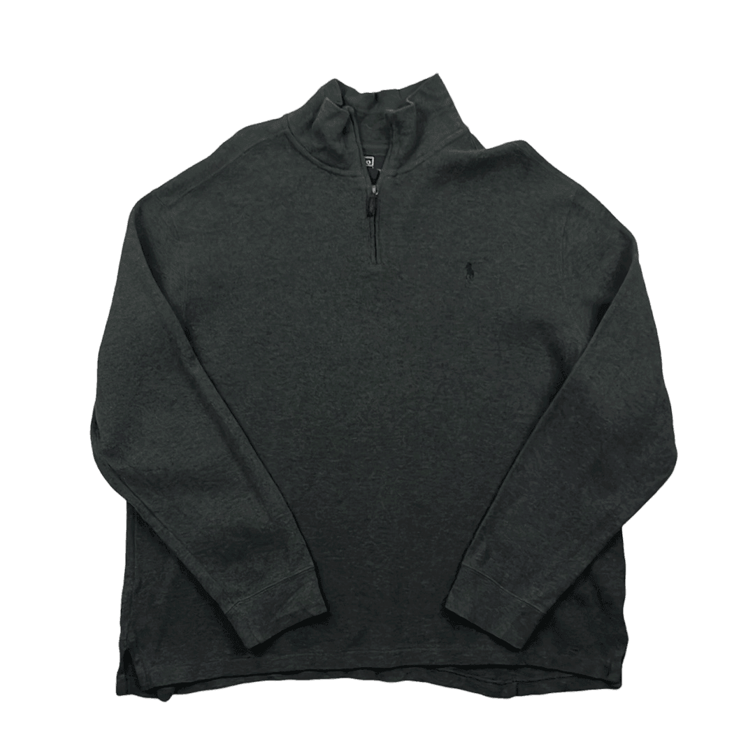 Vintage 90s Grey Polo Ralph Lauren Quarter Zip Sweatshirt - Extra Large - The Streetwear Studio