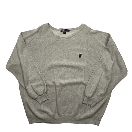 Vintage 90s Grey Ralph Lauren Polo Bear Sweatshirt - Extra Large - The Streetwear Studio