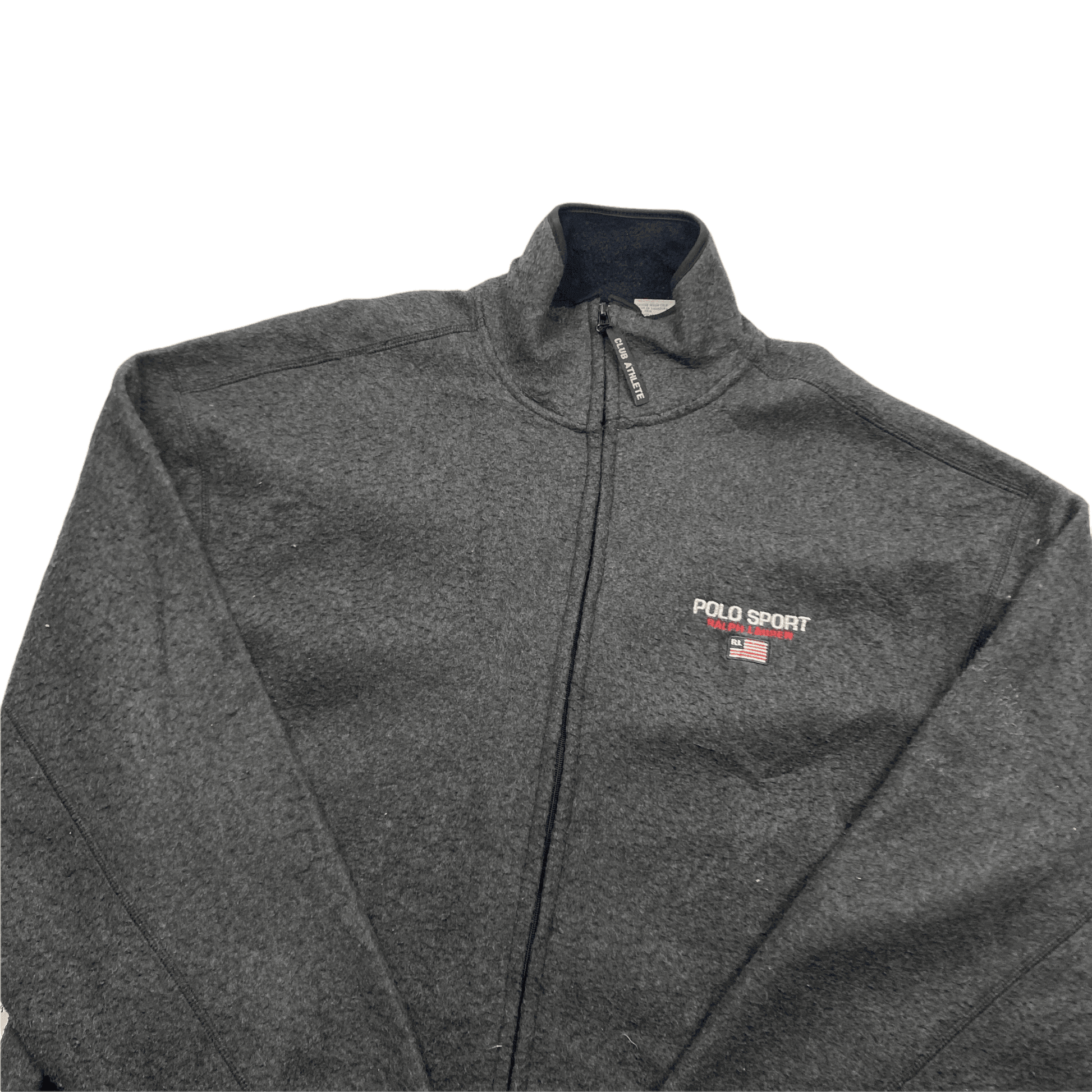 Vintage 90s Grey Ralph Lauren Polo Sport Spell-Out Full Zip Fleece - Extra Large - The Streetwear Studio