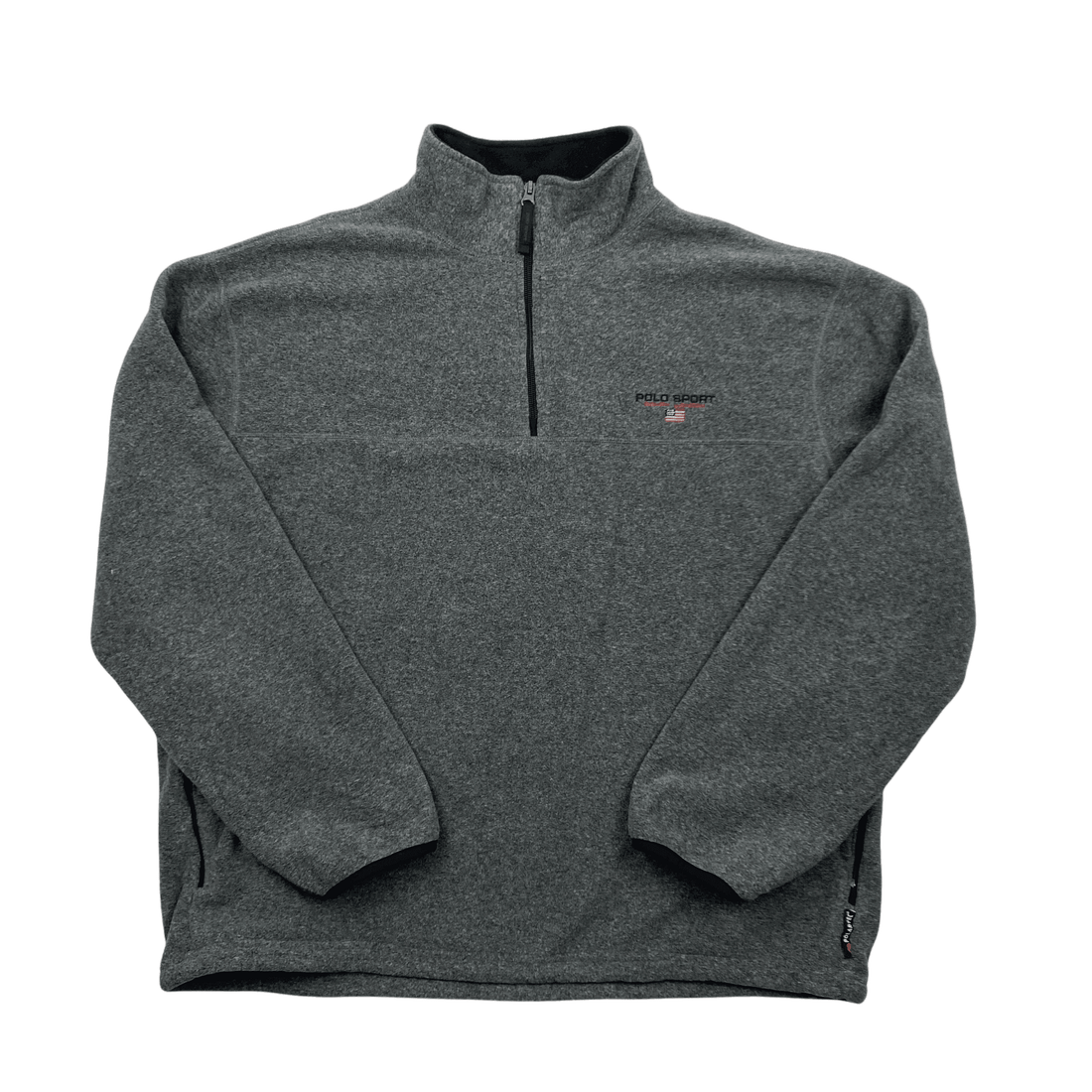 Vintage 90s Grey Ralph Lauren Polo Sport Spell-Out Quarter Zip Fleece - XXL (Recommended Size - Extra Large) - The Streetwear Studio
