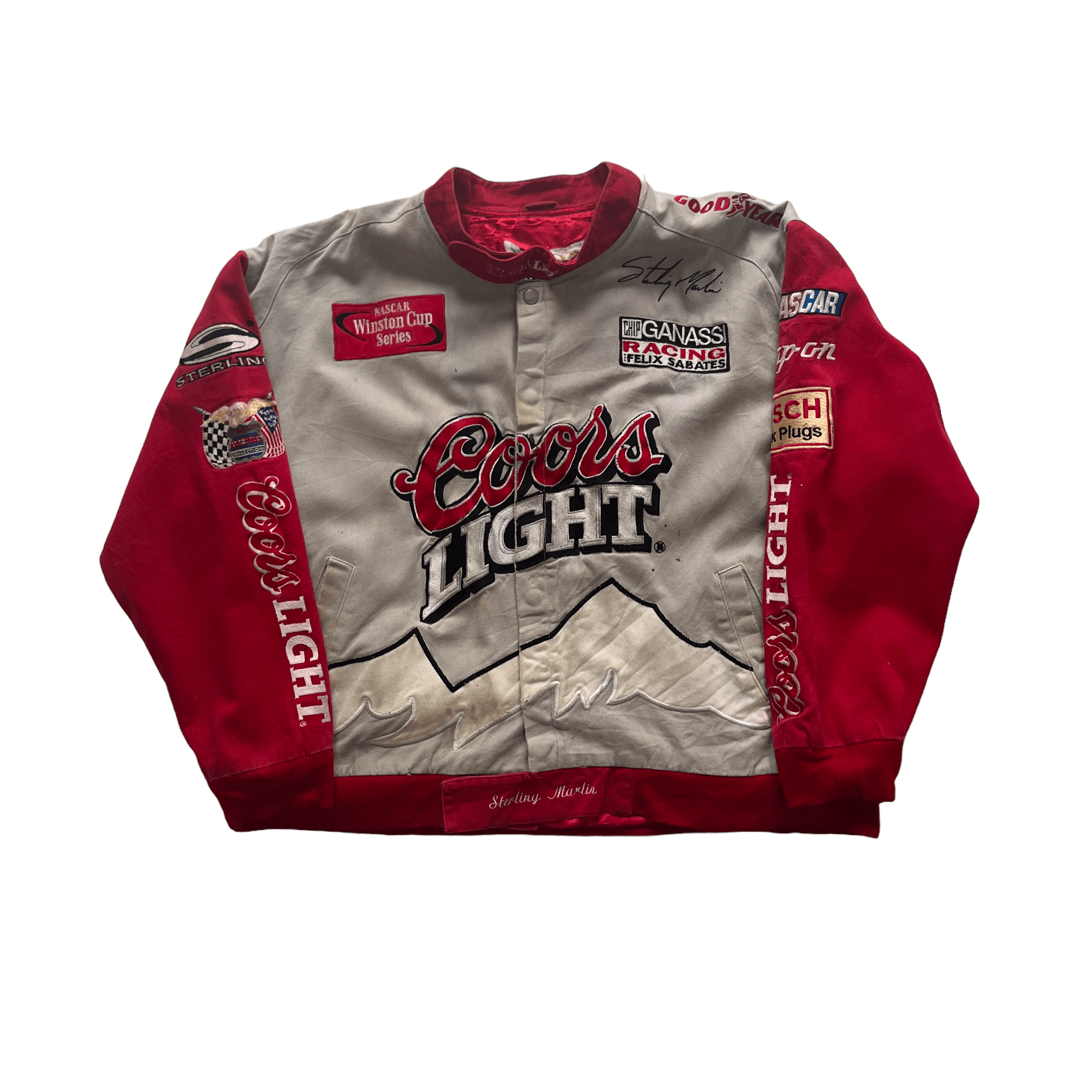 Vintage 90s Grey + Red NASCAR Coors Light Racing Jacket - Large - The Streetwear Studio