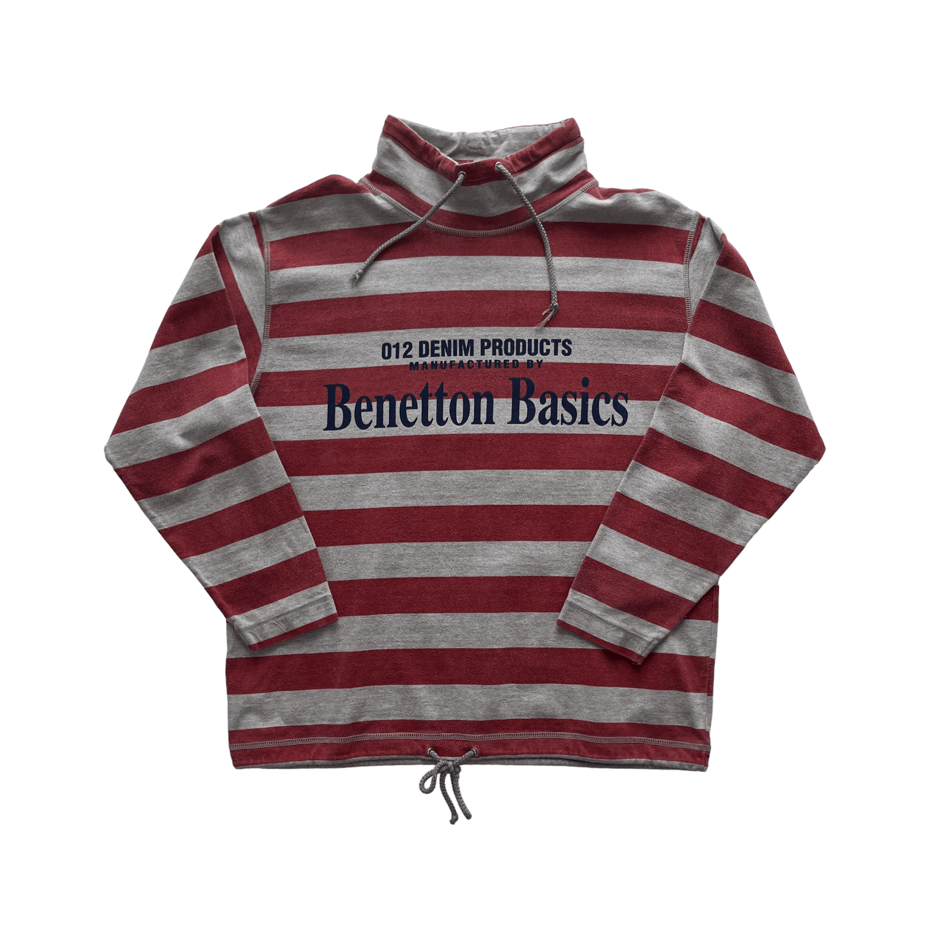 Vintage 90s Grey + Red Striped Benetton Mock Neck Sweatshirt - Recommended Size - Small - The Streetwear Studio