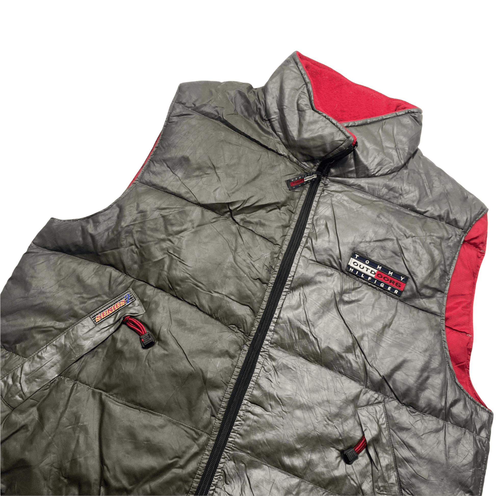 Vintage 90s Grey Tommy Hilfiger Outdoor Expedition Puffer Gilet - Extra Large - The Streetwear Studio
